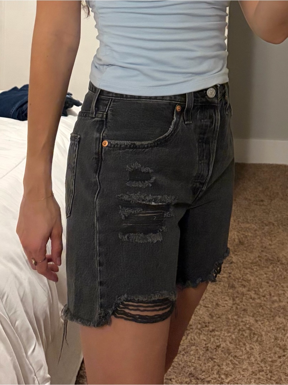 Levi's Black Distressed Jean Shorts